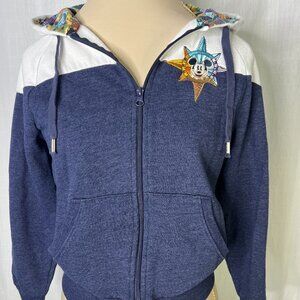 Disneyland Resort Compass Design Embroidered Blue & White Zip Up Hoodie Size XS